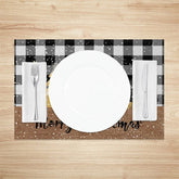 Lofaris Christmas Set of 4 Placemats Black and White Buffalo Plaid Gold Trees Farmhouse Table Mats Decor