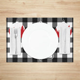 Lofaris Christmas Set of 4 Placemats Black and White Buffalo Plaid Red Ornaments Farmhouse Table Mats