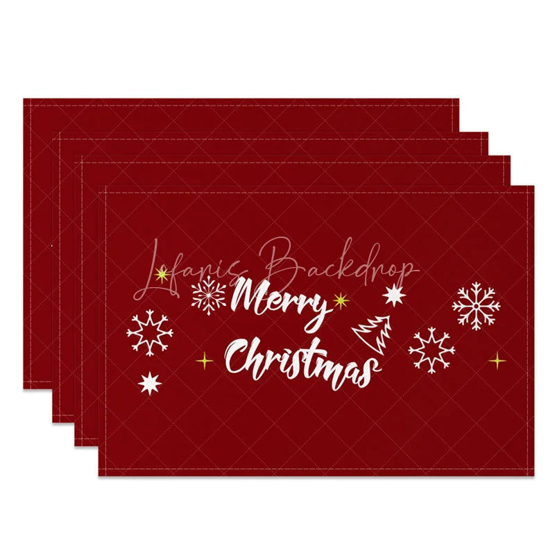 Lofaris Christmas Set of 4 Placemats Deep Red with Merry Script White Snowflakes Holiday Table Mats