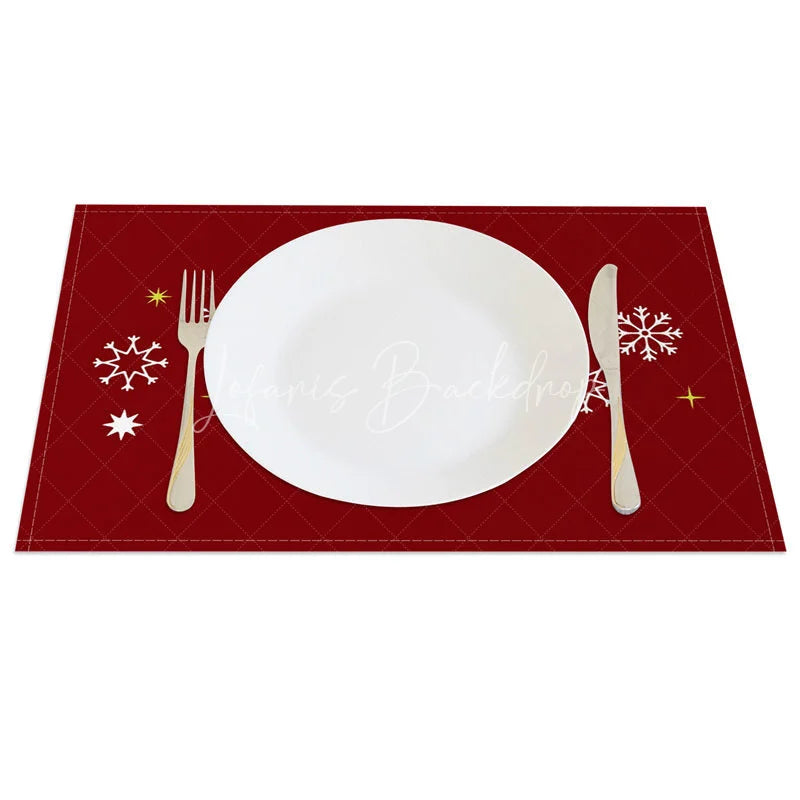 Lofaris Christmas Set of 4 Placemats Deep Red with Merry Script White Snowflakes Holiday Table Mats