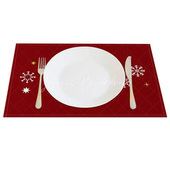 Lofaris Christmas Set of 4 Placemats Deep Red with Merry Script White Snowflakes Holiday Table Mats