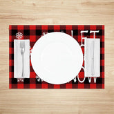 Lofaris Christmas Set of 4 Placemats Let It Snow Text Red Buffalo Plaid Check Farmhouse Table Mats