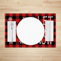 Lofaris Christmas Set of 4 Placemats Let It Snow Text Red Buffalo Plaid Check Farmhouse Table Mats