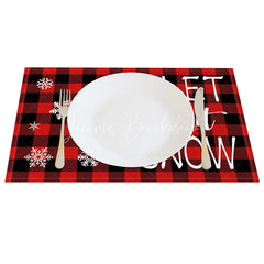 Lofaris Christmas Set of 4 Placemats Let It Snow Text Red Buffalo Plaid Check Farmhouse Table Mats