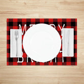 Lofaris Christmas Set of 4 Placemats Merry and Bright Text Red Buffalo Plaid Check Farmhouse Table Mats