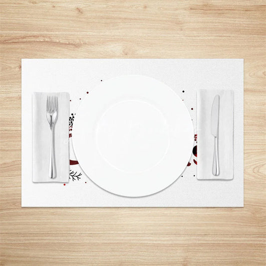 Lofaris Christmas Set of 4 Placemats Merry Text Red Buffalo Plaid Lettering on White Table Mats
