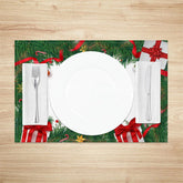 Lofaris Christmas Set of 4 Placemats Pine Garland with Gifts Red Ribbon Holiday Table Mats Decor