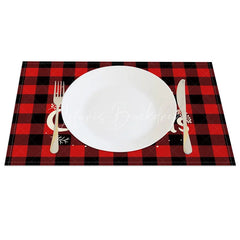 Lofaris Christmas Set of 4 Placemats Red Buffalo Plaid Check Merry Text Farmhouse Table Mats