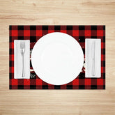 Lofaris Christmas Set of 4 Placemats Red Buffalo Plaid Check Merry Text Farmhouse Table Mats