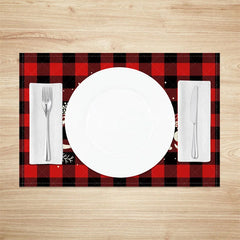 Lofaris Christmas Set of 4 Placemats Red Buffalo Plaid Check Merry Text Farmhouse Table Mats