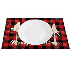 Lofaris Christmas Set of 4 Placemats Red Buffalo Plaid with Santa Sleigh Reindeer Silhouette Holiday Table Mats