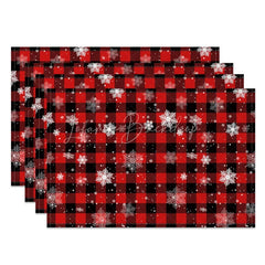 Lofaris Christmas Set of 4 Placemats Red Buffalo Plaid with Snowflakes Rustic Farmhouse Winter Table Mats