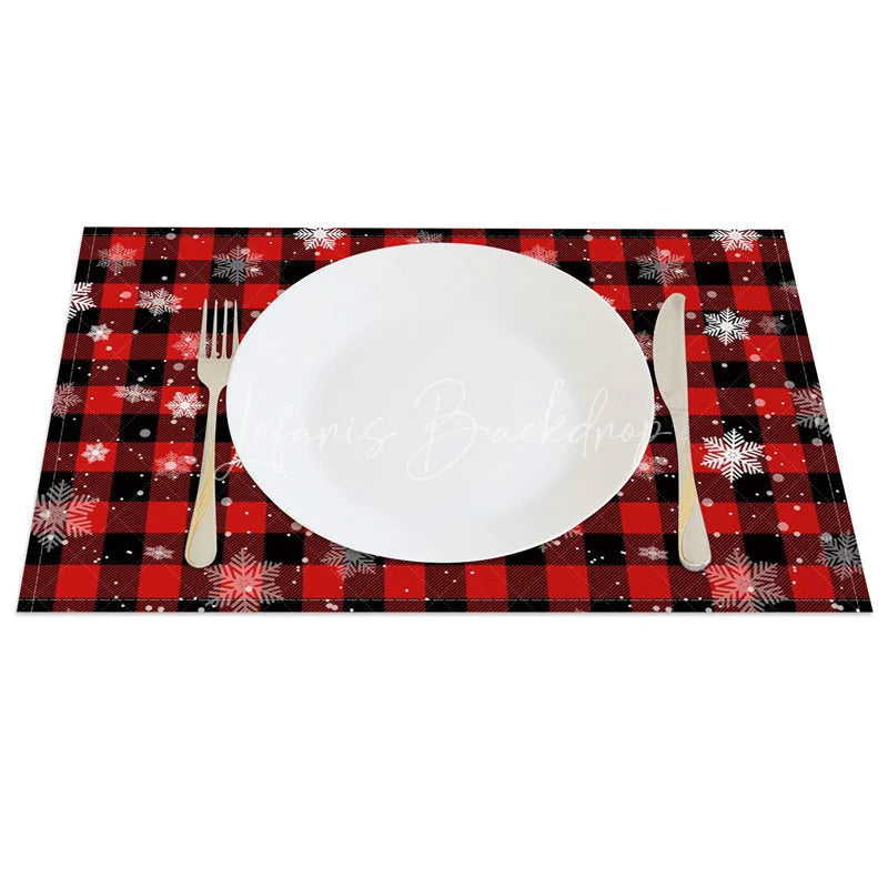 Lofaris Christmas Set of 4 Placemats Red Buffalo Plaid with Snowflakes Rustic Farmhouse Winter Table Mats
