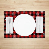 Lofaris Christmas Set of 4 Placemats Red Buffalo Plaid with Snowflakes Rustic Farmhouse Winter Table Mats