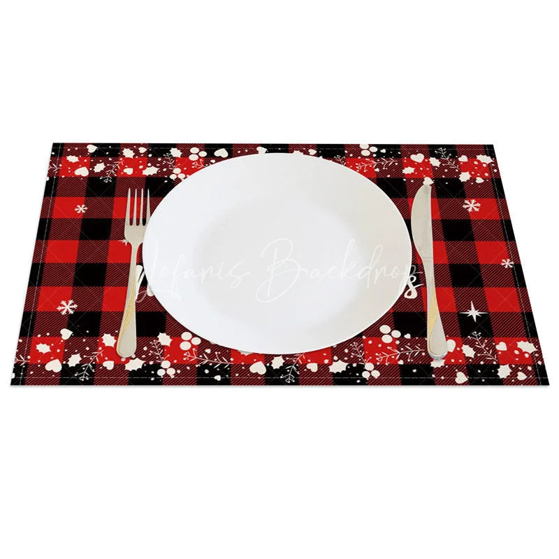 Lofaris Christmas Set of 4 Placemats Red Buffalo Plaid with White Tree Merry Farmhouse Table Mats
