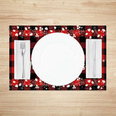 Lofaris Christmas Set of 4 Placemats Red Buffalo Plaid with White Tree Merry Farmhouse Table Mats