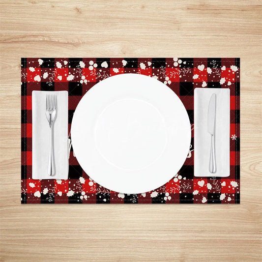 Lofaris Christmas Set of 4 Placemats Red Buffalo Plaid with White Tree Merry Farmhouse Table Mats