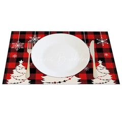 Lofaris Christmas Set of 4 Placemats Red Buffalo Plaid with White Trees Hanging Snowflakes Holiday Table Mats