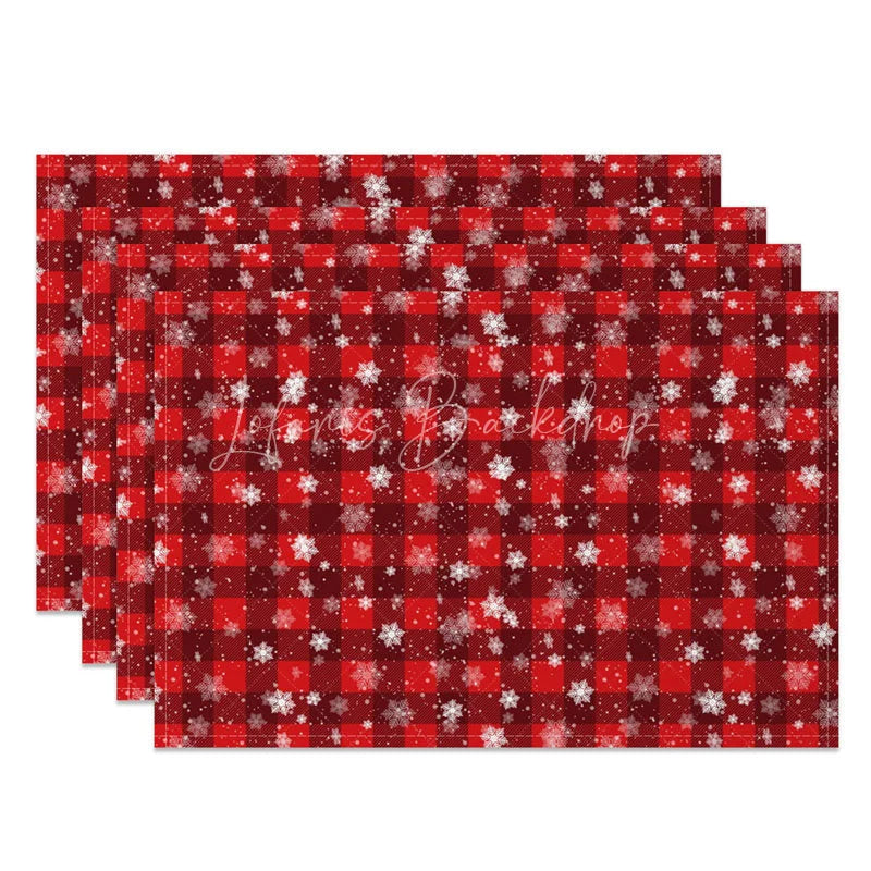 Lofaris Christmas Set of 4 Placemats Red Plaid Check with Snowflakes Rustic Farmhouse Winter Table Mats