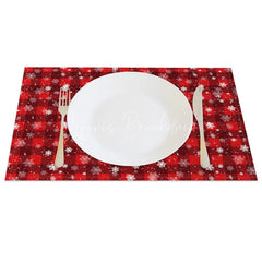 Lofaris Christmas Set of 4 Placemats Red Plaid Check with Snowflakes Rustic Farmhouse Winter Table Mats