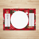 Lofaris Christmas Set of 4 Placemats Red Plaid Patchwork with Santa Reindeer Festive Holiday Table Mats Decor