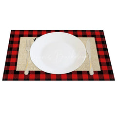 Lofaris Christmas Set of 4 Placemats Red Truck with Trees on Burlap Buffalo Plaid Check Border Table Mats