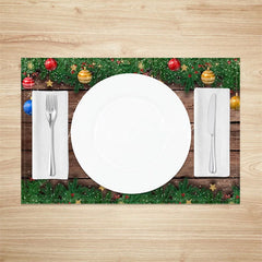 Lofaris Christmas Set of 4 Placemats Rustic Wood with Ornaments Xmas Garland Holiday Table Mats Decor