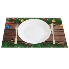 Lofaris Christmas Set of 4 Placemats Rustic Wood with Ornaments Xmas Garland Holiday Table Mats Decor