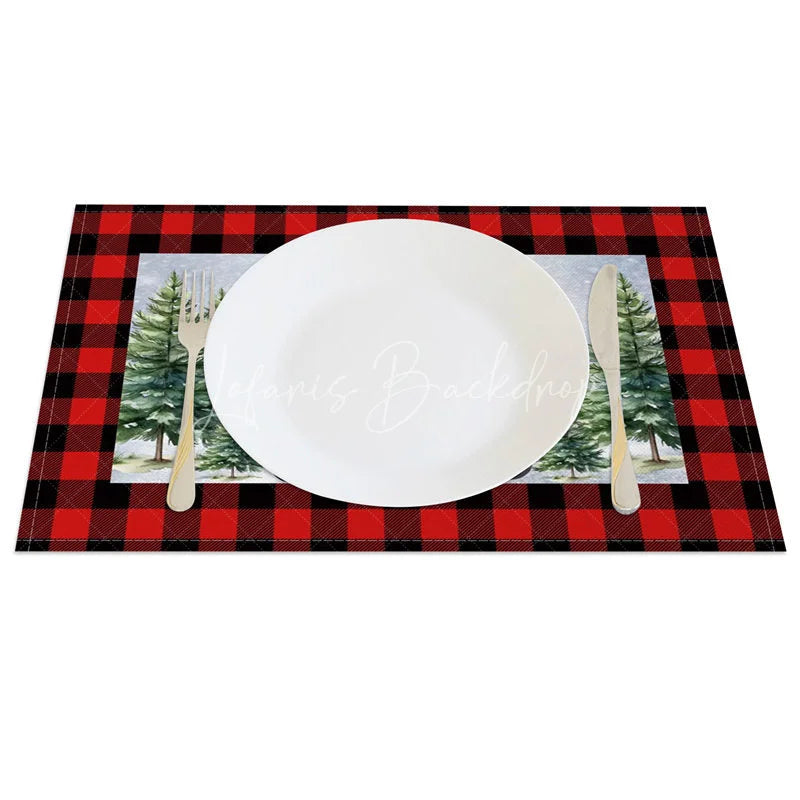 Lofaris Christmas Set of 4 Placemats Vintage Red Truck with Gifts Buffalo Plaid Border Table Mats
