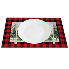 Lofaris Christmas Set of 4 Placemats Vintage Red Truck with Gifts Buffalo Plaid Border Table Mats