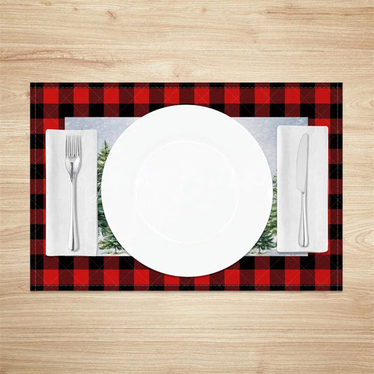 Lofaris Christmas Set of 4 Placemats Vintage Red Truck with Gifts Buffalo Plaid Border Table Mats