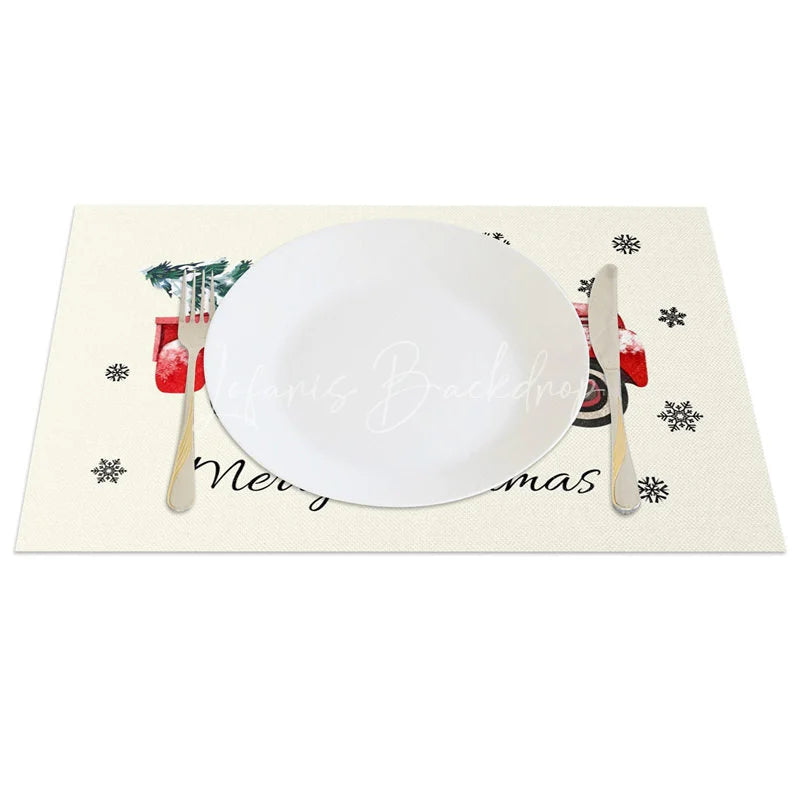 Lofaris Christmas Set of 4 Placemats Vintage Red Truck with Tree Farmhouse Merry Table Mats