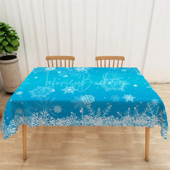 Lofaris Christmas Snowflake Rectangle Tablecloth Bright Blue with White Snowflakes Winter Holiday Table Cover