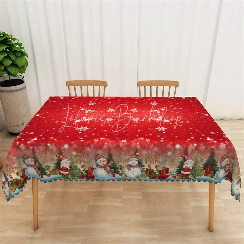 Lofaris Christmas Snowflake Rectangle Tablecloth Red with Snowman Border Winter Holiday Table Cover Decor