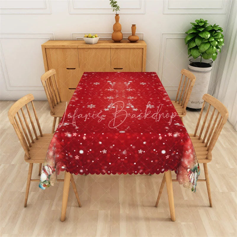 Lofaris Christmas Snowflake Rectangle Tablecloth Red with Snowman Border Winter Holiday Table Cover Decor