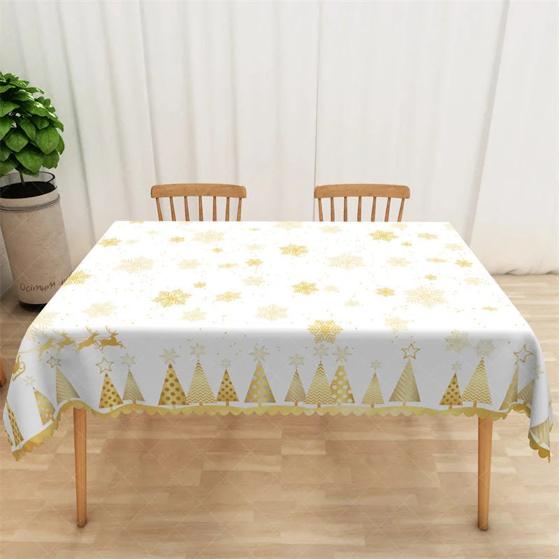 Lofaris Christmas Snowflake Rectangle Tablecloth White and Gold Snowflakes Elegant Holiday Table Cover Decor