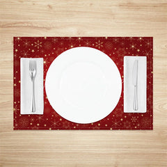 Lofaris Christmas Snowflake Set of 4 Placemats Red and Gold Snowflakes Elegant Winter Stars Holiday Table Mats