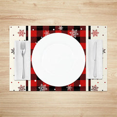 Lofaris Christmas Snowflake Set of 4 Placemats Red Buffalo Plaid Farmhouse Winter Holiday Table Mats