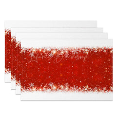 Lofaris Christmas Snowflake Set of 4 Placemats Red Sparkle Center with White Border Holiday Table Mats