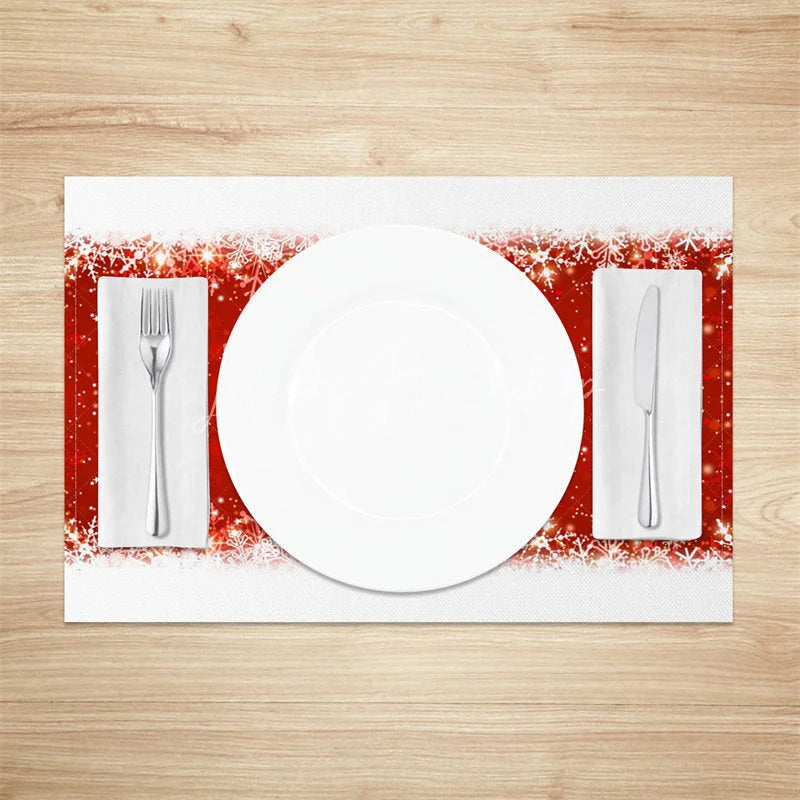 Lofaris Christmas Snowflake Set of 4 Placemats Red Sparkle Center with White Border Holiday Table Mats