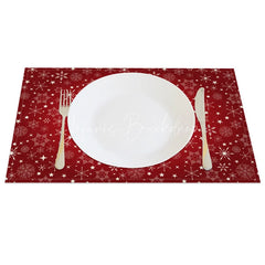 Lofaris Christmas Snowflake Set of 4 Placemats Red with White Snowflakes Winter Stars Holiday Table Mats