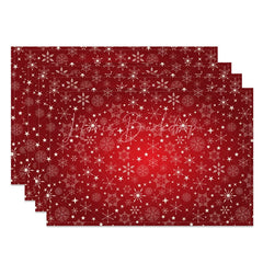 Lofaris Christmas Snowflake Set of 4 Placemats Red with White Snowflakes Winter Stars Holiday Table Mats