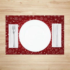Lofaris Christmas Snowflake Set of 4 Placemats Red with White Snowflakes Winter Stars Holiday Table Mats