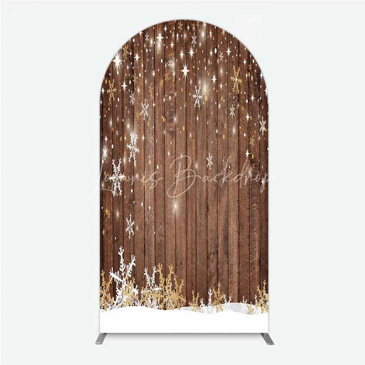 Lofaris Christmas Snowflakes Arch Backdrop Rustic Brown Wood and Sparkling Stars Background Winter Holiday Party Decoration