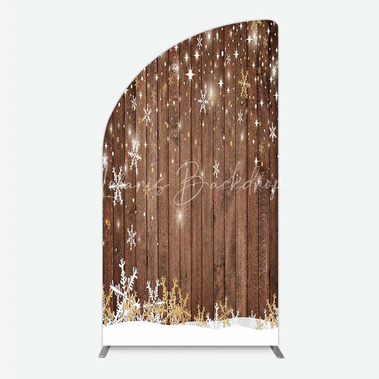 Lofaris Christmas Snowflakes Half Moon Arch Backdrop Rustic Brown Wood and Sparkling Stars Background Winter Holiday Party Decoration