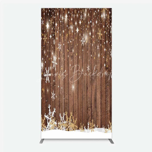 Lofaris Christmas Snowflakes Rectangle Backdrop Rustic Brown Wood and Sparkling Stars Background Winter Holiday Party Decoration
