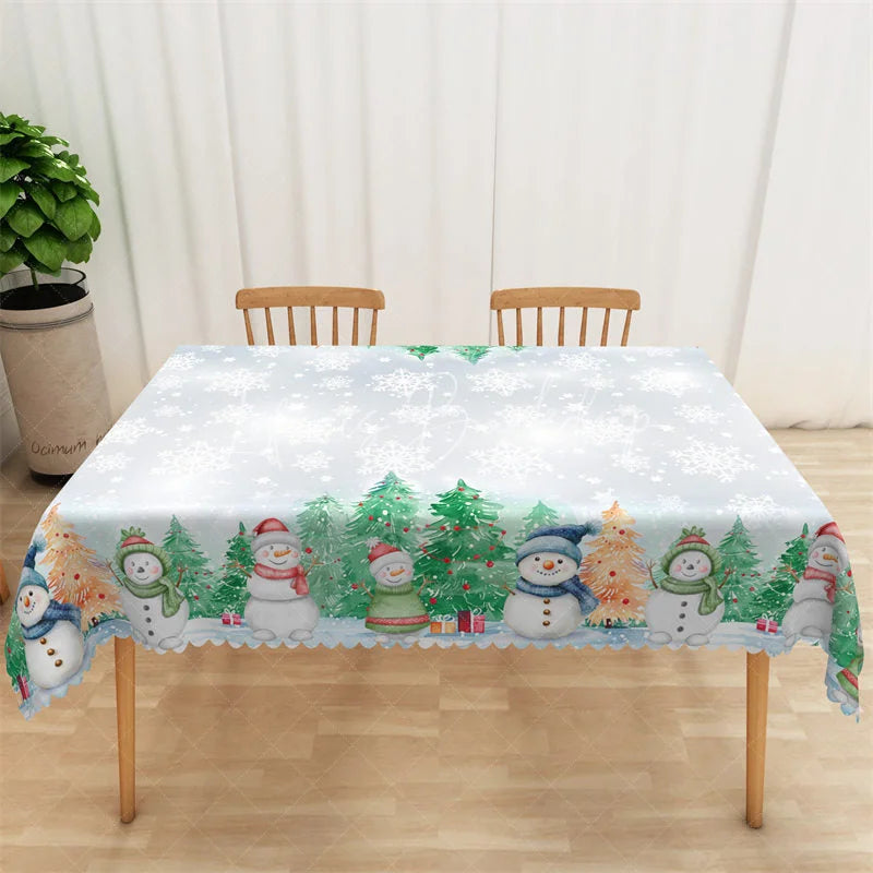 Lofaris Christmas Snowman Rectangle Tablecloth Light Blue Snowflake Winter Holiday Table Cover Decor