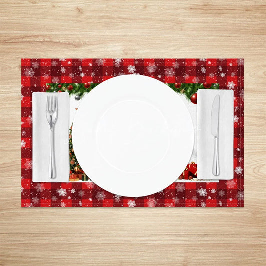 Lofaris Christmas Snowman Set of 4 Placemats Red Plaid Snowflake Border Winter Holiday Table Mats