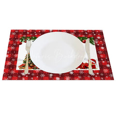Lofaris Christmas Snowman Set of 4 Placemats Red Plaid Snowflake Border Winter Holiday Table Mats