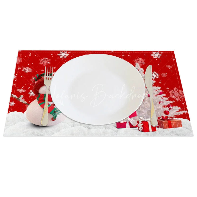 Lofaris Christmas Snowman Set of 4 Placemats Red Snowflake with White Xmas Tree Winter Holiday Table Mats Decor